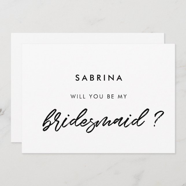 Modern typography will you be my bridesmaid card (Front/Back)