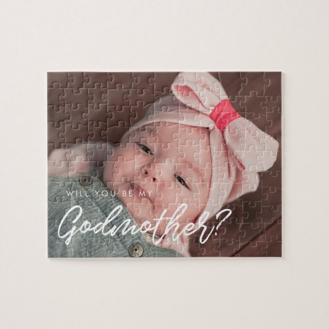Modern typography Will you be my Godmother photo Jigsaw Puzzle (Horizontal)