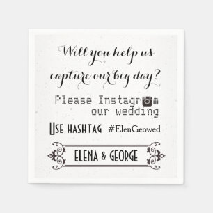 Modern typography with Instagram hashtag wedding Napkin