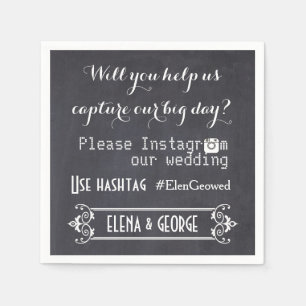 Modern typography with Instagram hashtag wedding Napkin