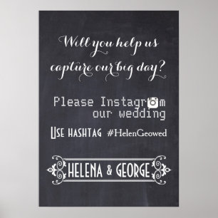 Modern typography with Instagram hashtag wedding Poster