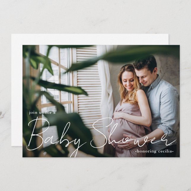Modern Typography with Photo Baby Shower Invitation (Front/Back)