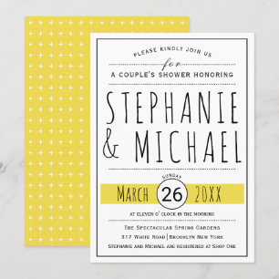 Modern typography yellow wedding couple's shower invitation