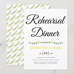 Modern typography yellow wedding rehearsal dinner invitation