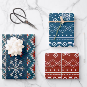 Modern ugly party red and blue ugly sweater wrapping paper sheet