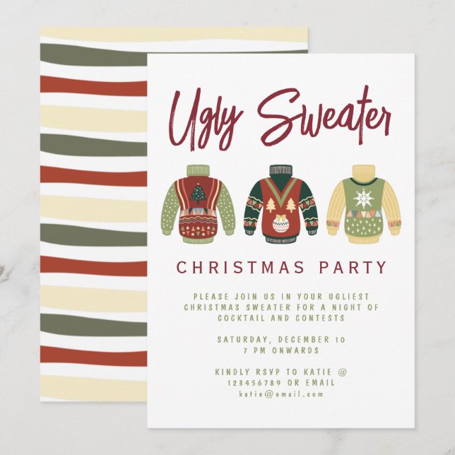 Modern Ugly Sweater Christmas Party Invitation (Front/Back)