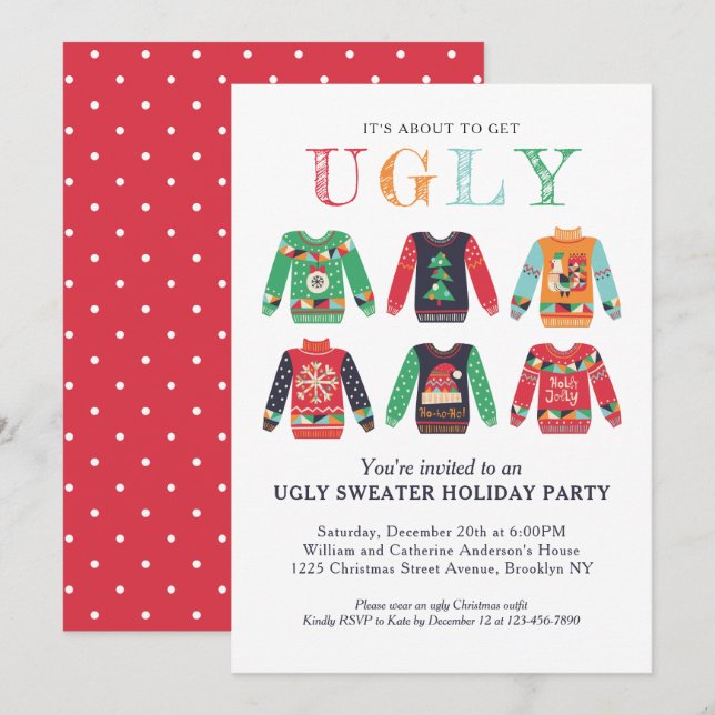 Modern Ugly Sweater Holiday Party Cute Christmas Invitation (Front/Back)