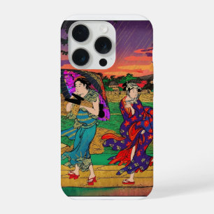 Modern Ukiyo-E Pop Art: Vibrant Rain Walk Edition  iPhone 15 Pro Case