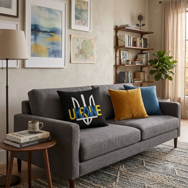 Modern Ukraine Tryzub Typography Throw Pillow (Creator Uploaded)