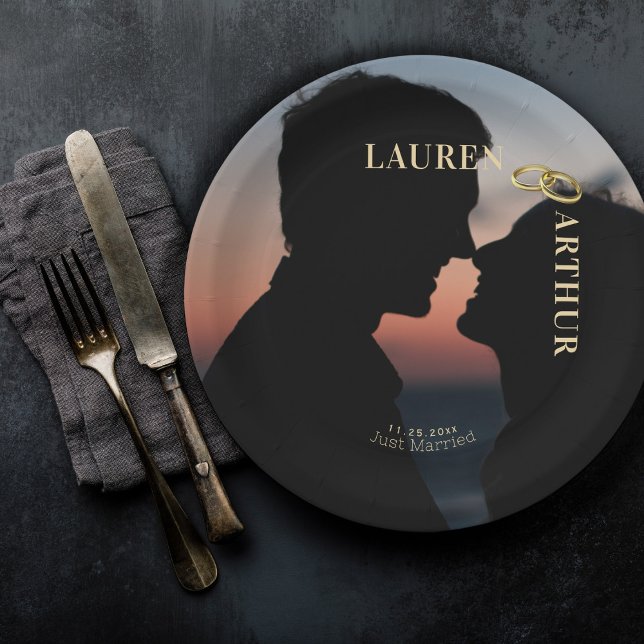 Modern Ultra Chic Minimal Photo Wedding Paper Plate (Creator Uploaded)