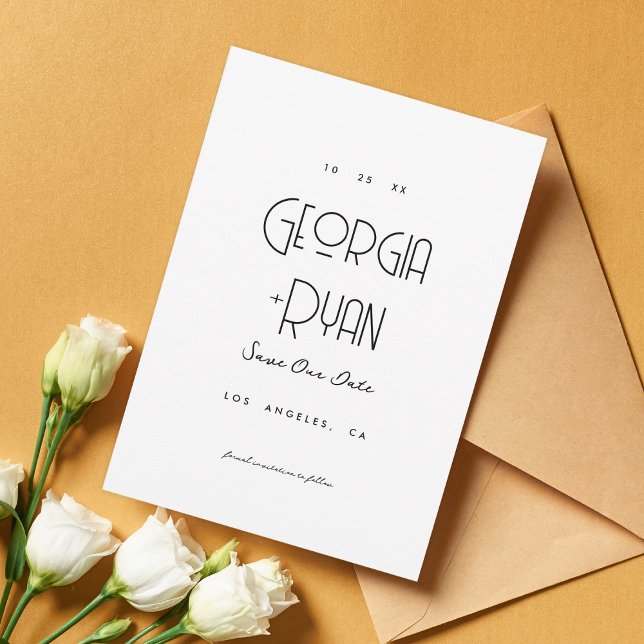 Modern Ultra Minimalist Plain Art Deco Wedding Save The Date (Creator Uploaded)