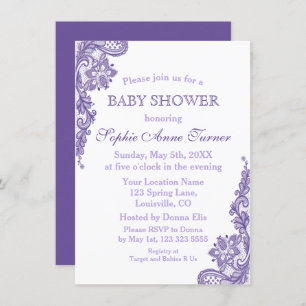 Modern Ultra Violet Lace Baby Shower Invitation