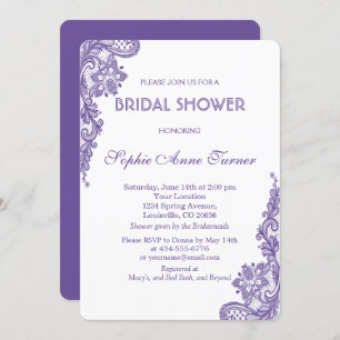 Modern Ultra Violet Lace Bridal Shower Invitation