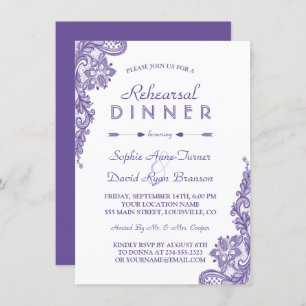 Modern Ultra Violet Lace Rehearsal Dinner Invite
