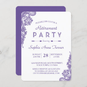 Modern Ultra Violet Lace Retirement Party Invite
