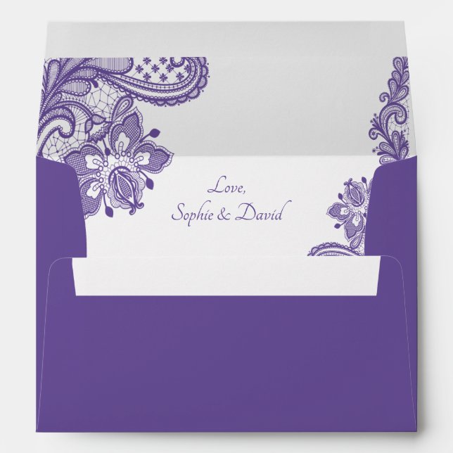 Modern Ultra Violet Lace Wedding Envelopes (Back (Bottom))