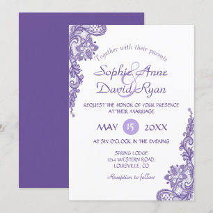 Modern Ultra Violet Lace Wedding Invitation