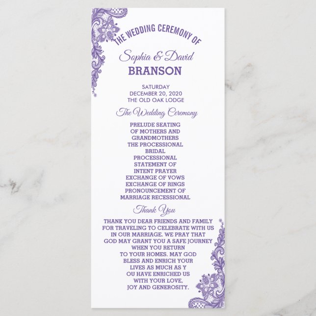 Modern Ultra Violet Lace Wedding Program Programme (Front)