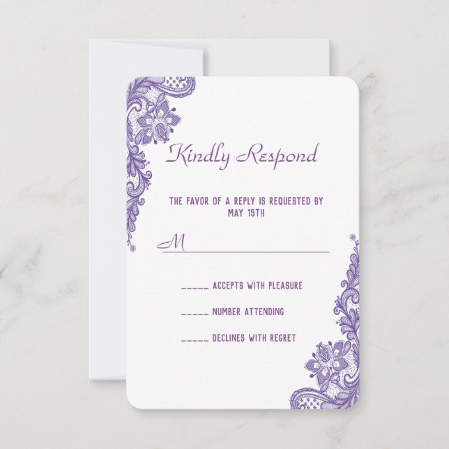 Modern Ultra Violet Lace Wedding RSVP Invite (Front)