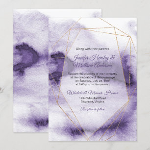 Modern Ultra Violet Ombre Gold Geometric Wedding Invitation