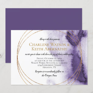 Modern Ultra Violet Purple Gold Circles Wedding Invitation