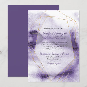 Modern Ultra Violet Purple Gold Geometric Wedding Invitation