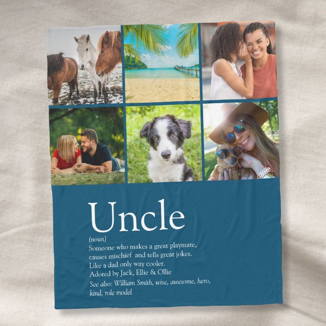 Modern Uncle, Funcle Definition Fun Blue 6 Photo Fleece Blanket (Modern Uncle, Funcle Definition Fun Blue 6 Photo Fleece Blanket)