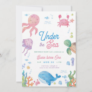 Modern Under the Sea 1st Birthday Invitation