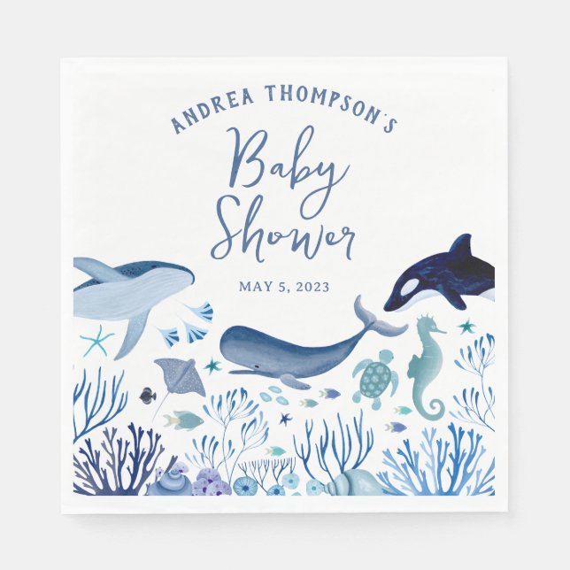 Modern Under the Sea Baby Shower for Boys Napkin (Front)