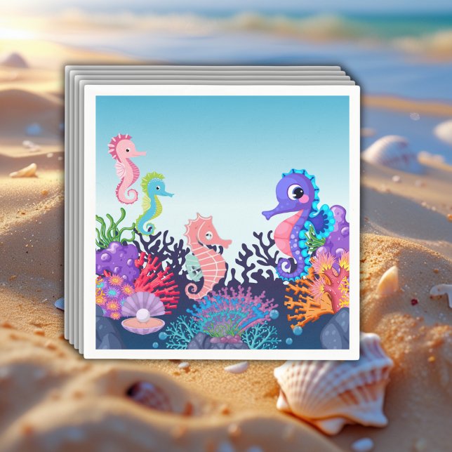 Modern Under the Sea Seahorse Baby Shower Napkin (Creator Uploaded)