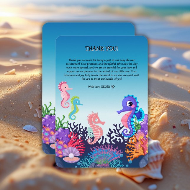 Modern Under the Sea Seahorse Baby Shower Thank You Card (Creator Uploaded)
