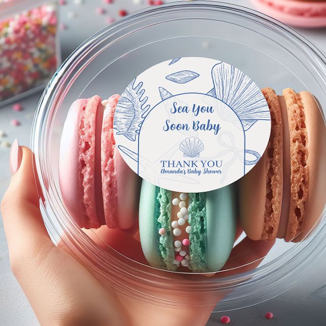 Modern Under The Sea You Soon Blue Boy Baby Shower Classic Round Sticker (Creator Uploaded)