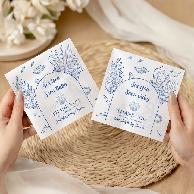 Modern Under The Sea You Soon Blue Boy Baby Shower Napkin (Creator Uploaded)