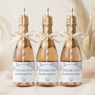 Modern Under The Sea You Soon Blue Boy Baby Shower Sparkling Wine Label