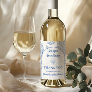 Modern Under The Sea You Soon Blue Boy Baby Shower Wine Label