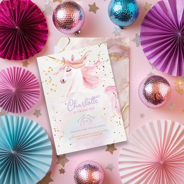 Modern Unicorn and Rainbow Pastel Birthday Invitation (Creator Uploaded)