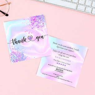 modern unicorn holograph thank you for your order square business card