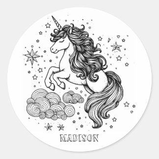 Modern Unicorn Kids Personalised Colouring Classic Round Sticker
