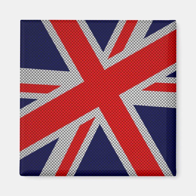 Modern Union Jack on Carbon Fibre Style Print Magnet (Front)