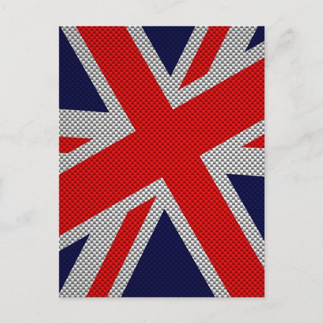 Modern Union Jack on Carbon Fibre Style Print Postcard (Front)