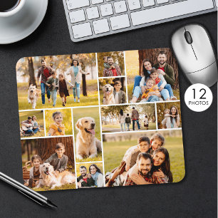 Modern Unique 12 Photo Collage Mouse Mat