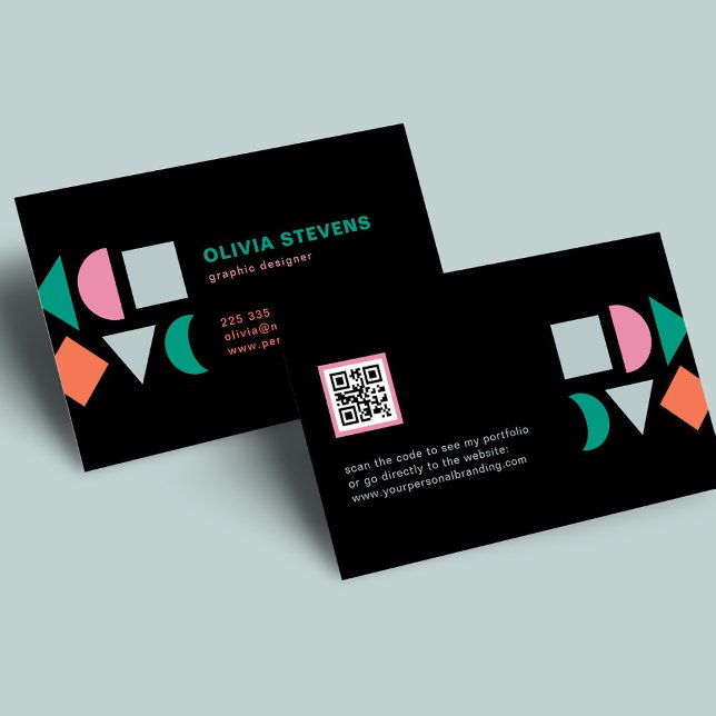 Modern unique abstract colourful QR code black Business Card (Creator Uploaded)