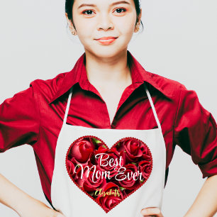 Modern Unique Best Mum Ever Red Heart Mothers Day Apron
