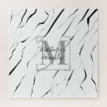 Modern Unique Black White Marble Family Jigsaw Puzzle<br><div class="desc">This modern and trendy pattern is perfect for any stylish man or woman. It features a contemporary and cool intricated lined marble pattern in black and white. It's elegant, simple, sleek, and unique. Just customise this design with your own personalised monogram family name and initial.***IMPORTANT DESIGN NOTE: For any custom...</div>