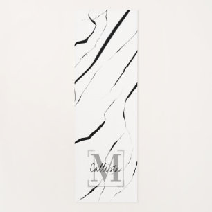 Modern Unique Black White Marble Monogram Yoga Mat