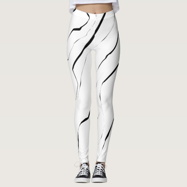 Modern Unique Black White Marble Pattern Leggings (Front)