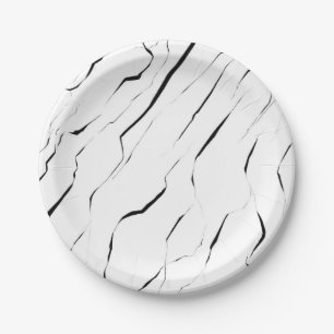 Modern Unique Black White Marble Pattern Paper Plate