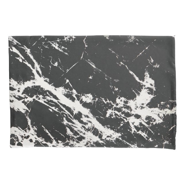 Modern Unique Black White Marble Stone Pattern Pillowcase (Front)