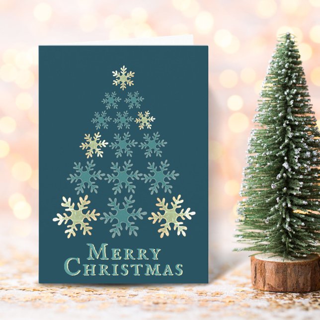 Modern Unique Blue Snowflake Tree Merry Christmas Card (Creator Uploaded)