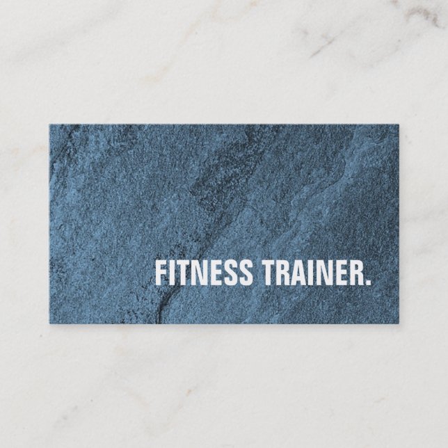 Modern Unique Blue Wall Fitness Trainer Business Card (Front)